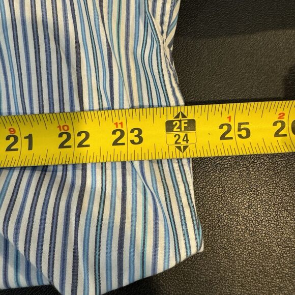 Thomas Dean XXL Blue Striped Flip Cuff Long Sleeve Cotton Button Up Preppy Shirt - Picture 7 of 7